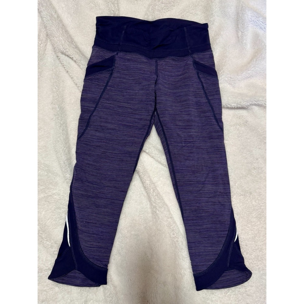 Lululemon Pace Rival Crop Leggings Sz 4 Purple Space Dye Ribbed Waist Reflective